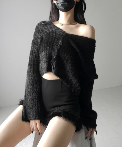 【 ３color 】ショートシャギーリブニットカーディガン ／ short shaggy lib knit cardigan