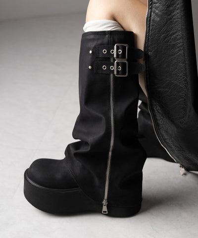 【 ２color 】ベルテッドヴィンテージ厚底カバーロングブーツ ／belted vintage platform cover long boots