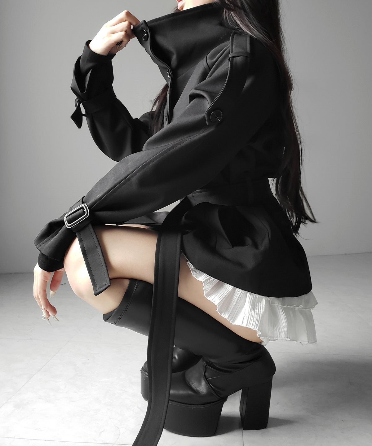 ２WAYスタンドカラーミドルトレンチコート ／ 2WAY stand collar middle trench coat
