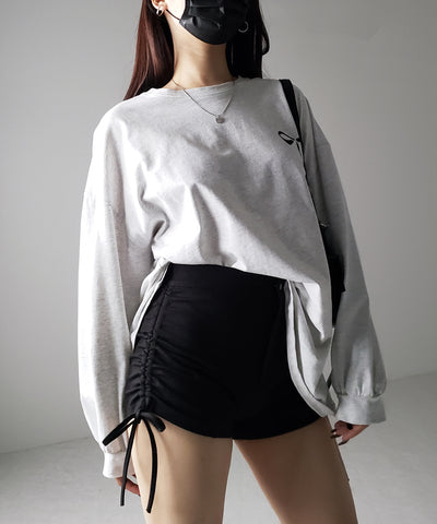 【 ３size 】サイドリボンシャーリングバイカーショートパンツ ／ side ribbon ruched biker shorts