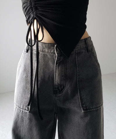 【 ２color ／ ４size 】サイドラインストレートカーゴデニムパンツ ／ sideline straight cargo denim pants