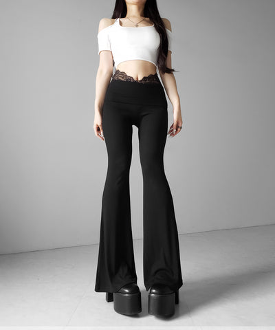 ウエストレーススリムドレープカットソーフレアパンツ ／ waist lace slim drape cutsew flare pants