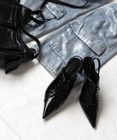 【 ３color 】ポインテッドトゥレースアップスニーカーミュール ／ pointed toe lace up sneaker mules