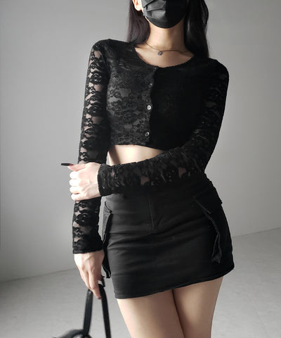 【 ２color 】ベロアレースショートカーディガン ／ velour lace short cardigan
