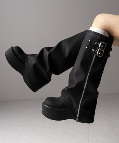 【 ２color 】ベルテッドヴィンテージ厚底カバーロングブーツ ／belted vintage platform cover long boots
