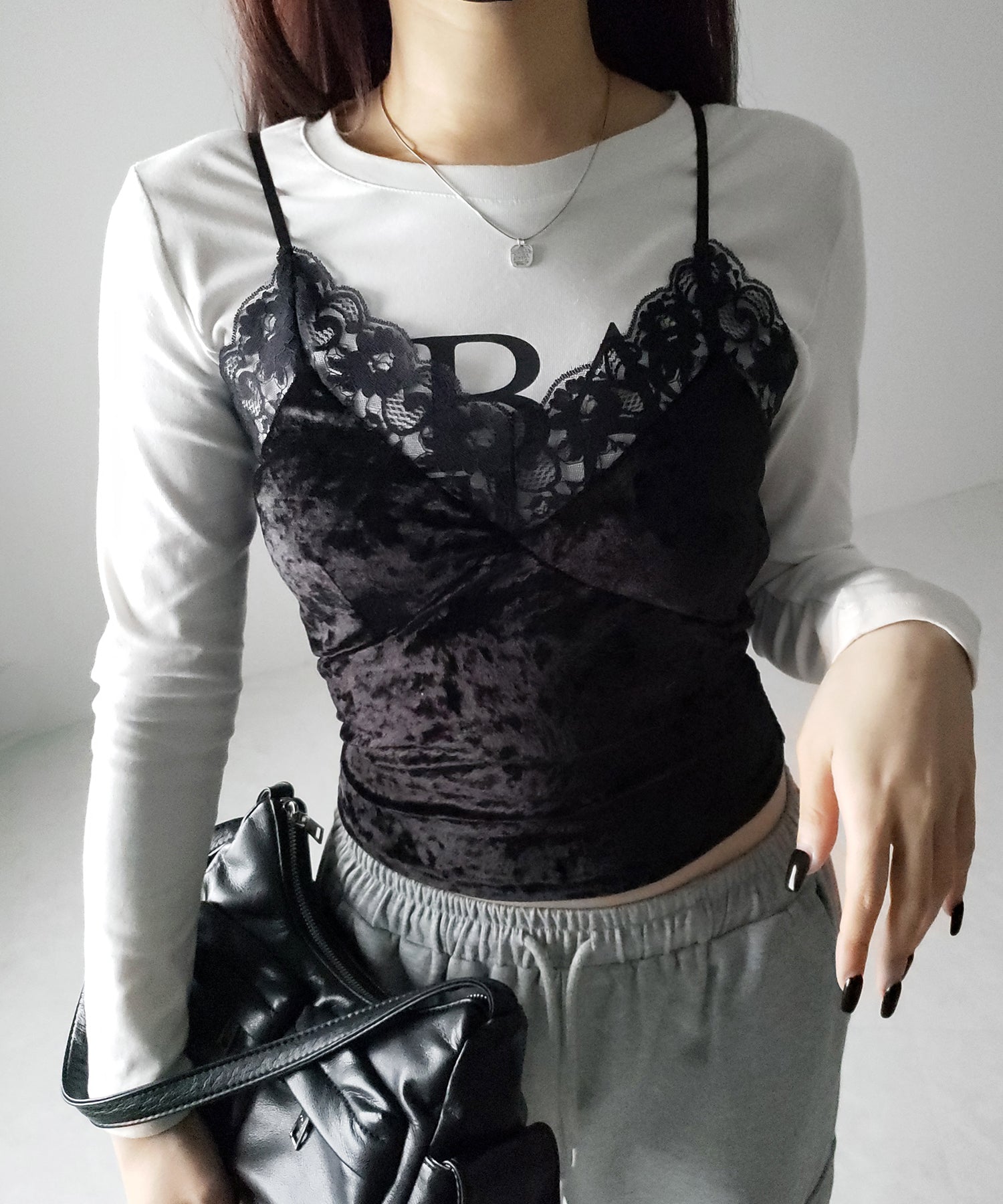 カップ付き 】ベロアレースクロップドキャミビスチェ ／ velor lace 