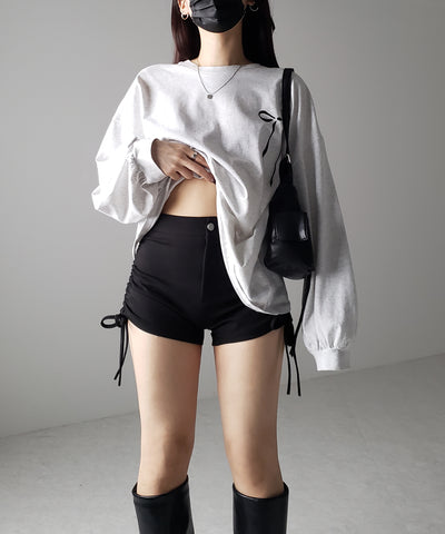 【 ３size 】サイドリボンシャーリングバイカーショートパンツ ／ side ribbon ruched biker shorts