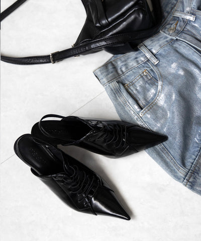 【 ３color 】ポインテッドトゥレースアップスニーカーミュール ／ pointed toe lace up sneaker mules