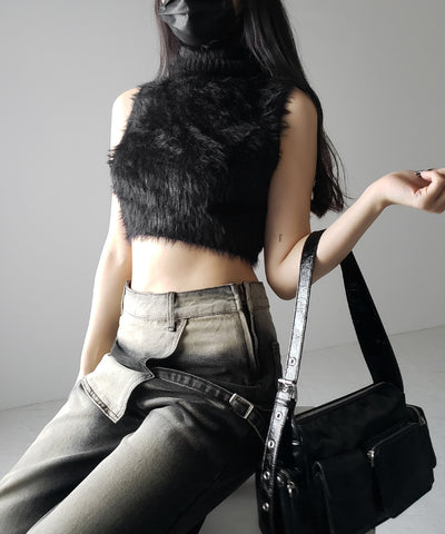 【 ２color ／４size 】ラップレイヤードバイカラーブリーチワイドデニム ／ wrap layered bicolor bleach wide denim