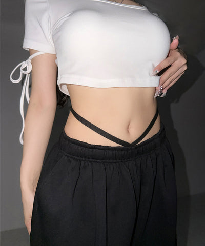 【先行販売】ウエストストリングタックワイドスウェットパンツ