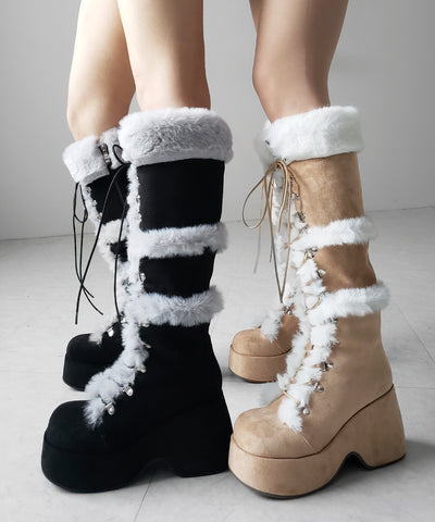 厚底レースアップムートンロングブーツ ／ platform laceup mouton long boots