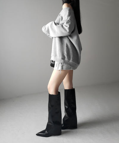 【 ２color 】ポインテッドトゥフェイクレザーカバーロングブーツ ／ pointed toe fake leather covered long boots