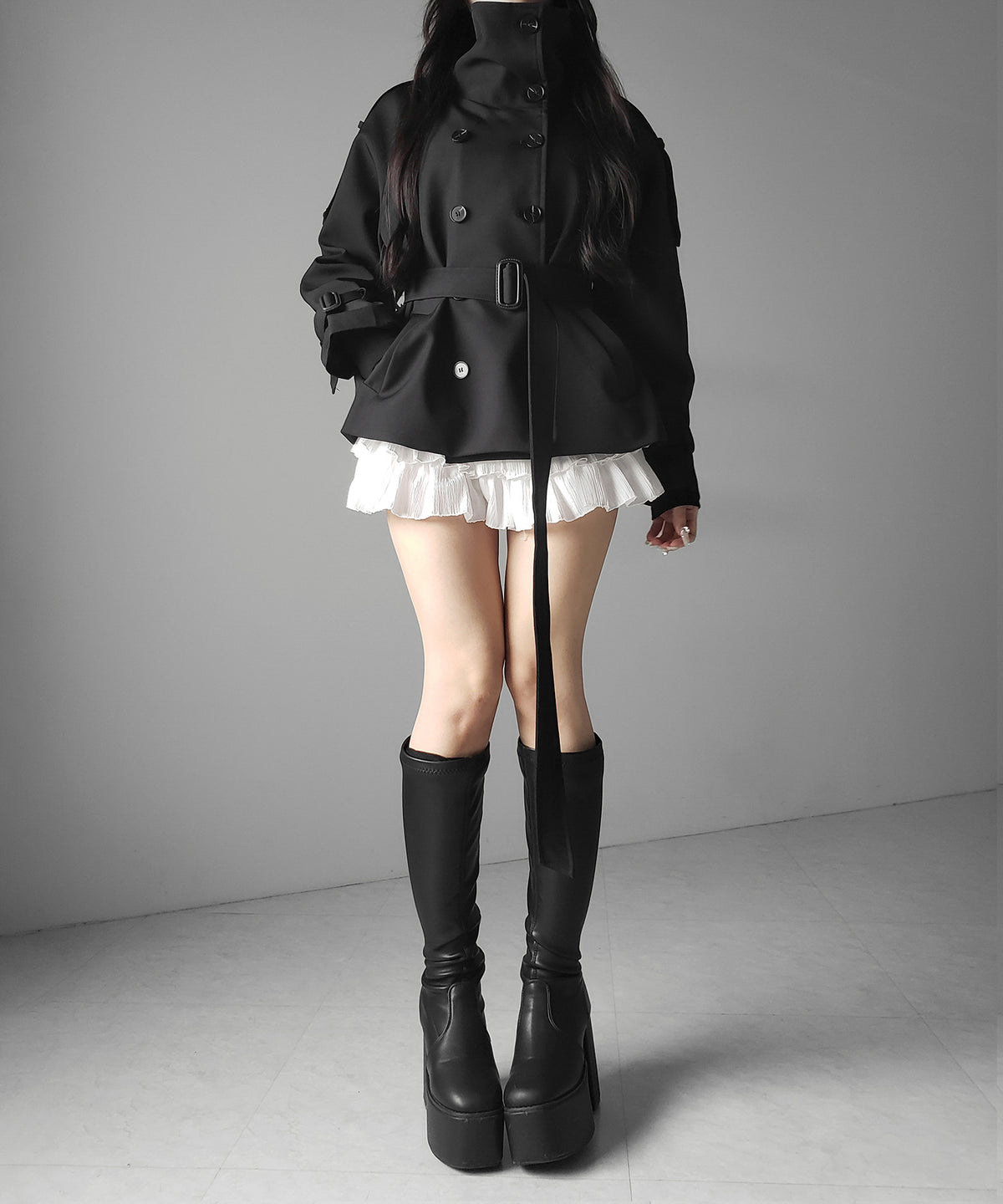 ２WAYスタンドカラーミドルトレンチコート ／ 2WAY stand collar middle trench coat