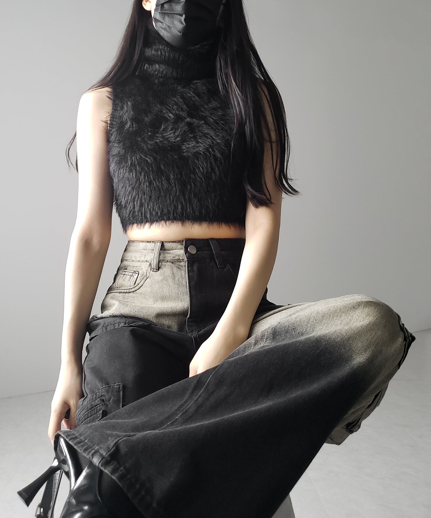 【 ２color ／４size 】ブロッキングバイカラーオーバーダイワイドデニム ／ blocking bicolor overdye wide denim