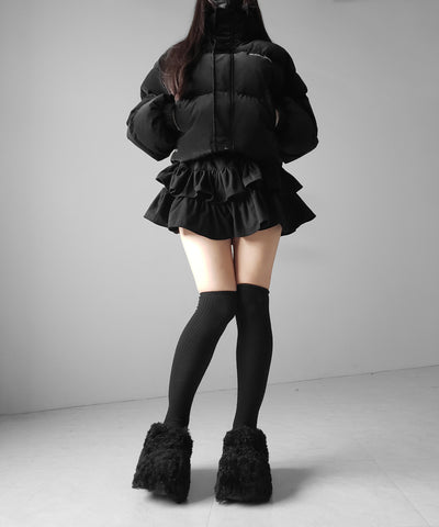 【 無地 or レオパードから選べる ／ インパン裏地付 】コーデュロイティアードフリルミニスカート ／ corduroy tiered frill mini skirt