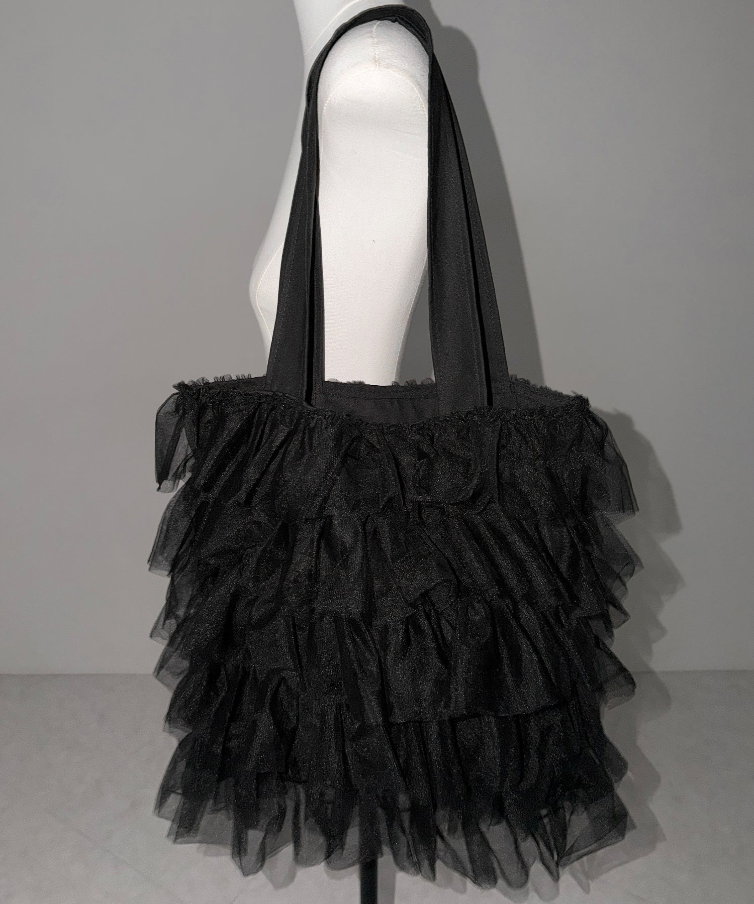 【 3color ／ A4収納可 】チュールフリルスクエアトートバッグ ／ tulle frill square tote bag
