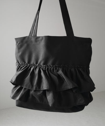 【 ２color 】ティアードフリルBIGキャンバストートバッグ ／ tiered frill big canvas tote bag