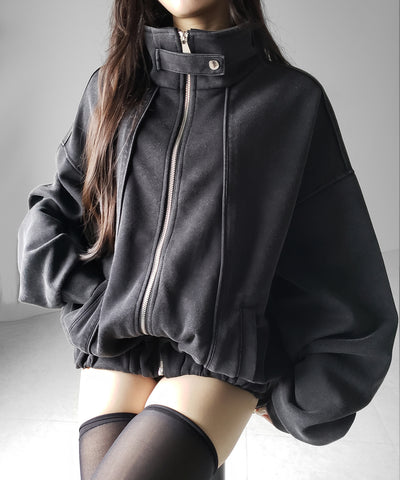 ピグメントヴィンテージジップアップオーバースウェットブルゾン ／ pigment vintage zipup over sweat blouson