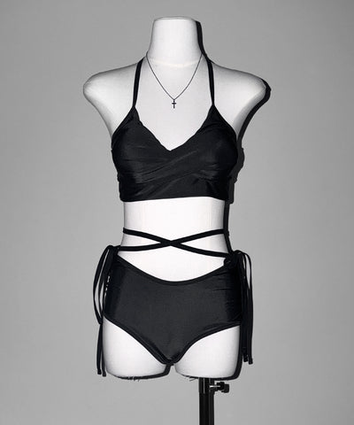 【 レディース水着 】ウエストクロスリボンホルターセパレートビキニ ／ waist cross ribbon halter separate bikini