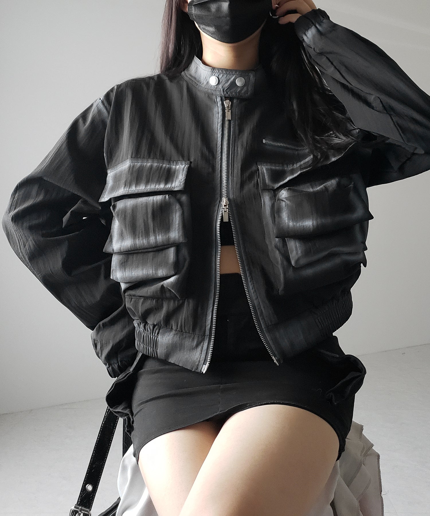 【 ２color 】スプレー加工ダブルジップアウトポケットショートブルゾン ／ spray double zip out pocket short blouson