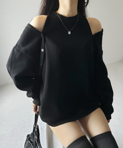 【 ３color 】オープンショルダーカットアウトオーバースウェット ／ open shoulder cutout over sweat