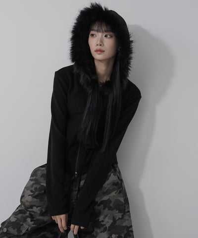 【 ３color 】ファーフードジップアップパーカー ／ fur zipup hoodie