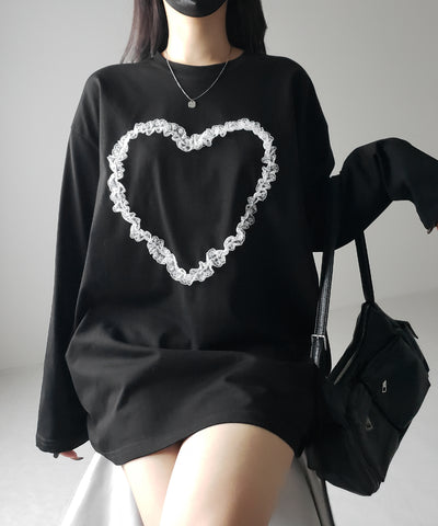 【 ３color 】ハートレースビッグロンＴ ／ heart lace BIG long sleeve T-shirt