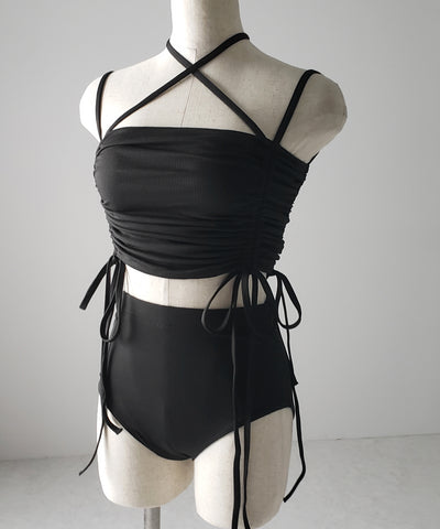 【 レディース水着／２点セット 】２WAY クロスストラップシャーリングリボンセパレートビキニ ／ cross strap shirring ribbon separate bikini