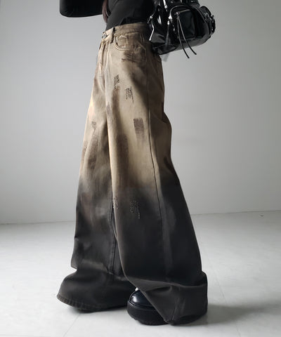 【 ２color ／ ４size 】ヴィンテージペイントグラデーションワイドデニムパンツ ／ vintage paint gradation wide denim pants