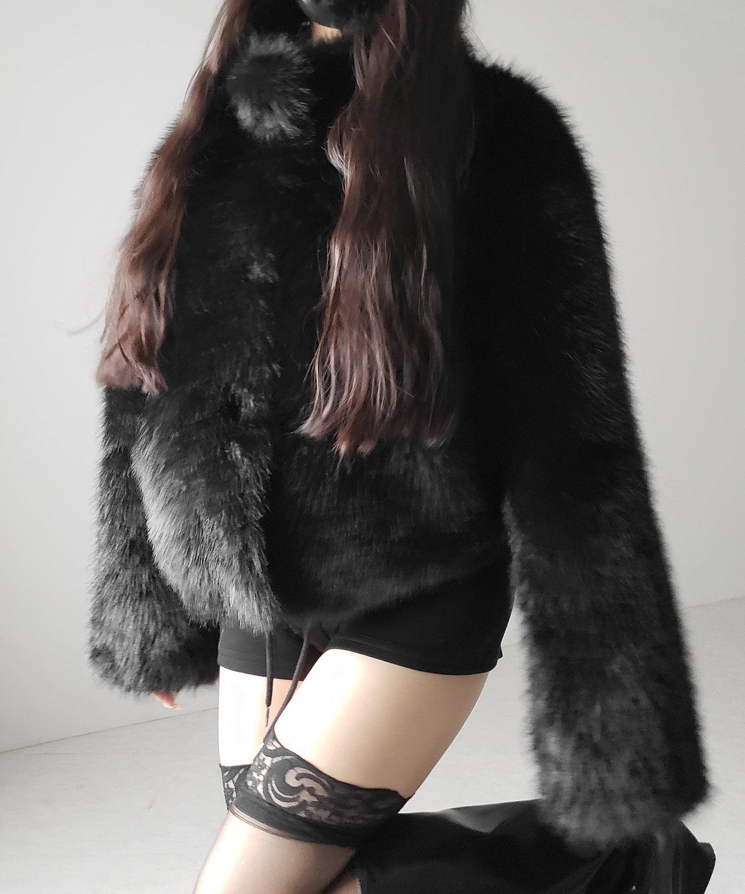 【 ５color 】スタンドカラーフェイクファークロップドコート ／ stand collar fake fur cropped coat