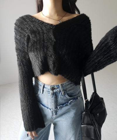 【 ３color 】ショートシャギーリブニットカーディガン ／ short shaggy lib knit cardigan