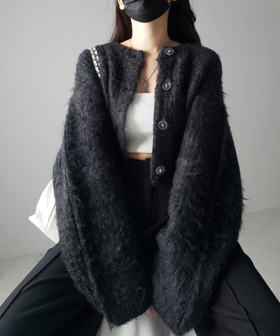 ボリュームワイドスリーブショートシャギーニットカーディガン ／ volume wide sleeve short shaggy knit cardigan