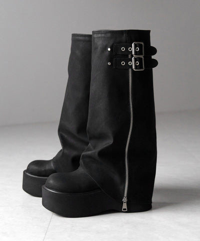 【 ２color 】ベルテッドヴィンテージ厚底カバーロングブーツ ／belted vintage platform cover long boots