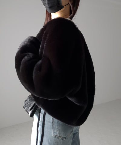 【 ３COLOR 】ノーカラーショートフェイクファージャケット