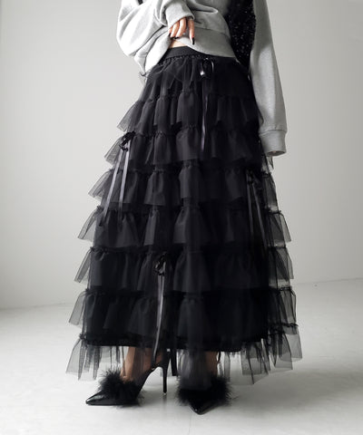 【 ４color 】ストラップリボンバレエコアチュールスカート ／strap ribbon ballet core tulle skirt