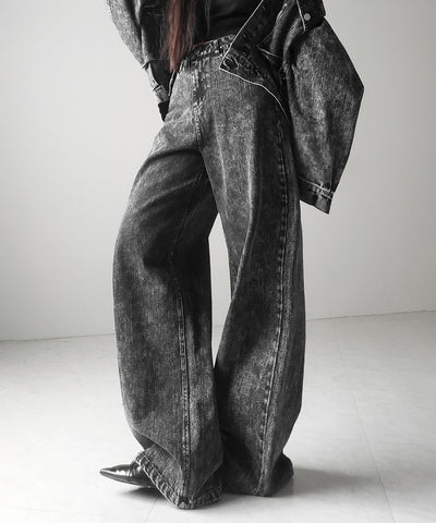 【 セットアップ着用可能 】ヴィンテージケミカルブリーチストレートワイドデニム ／ vintage chemical bleach straight wide denim