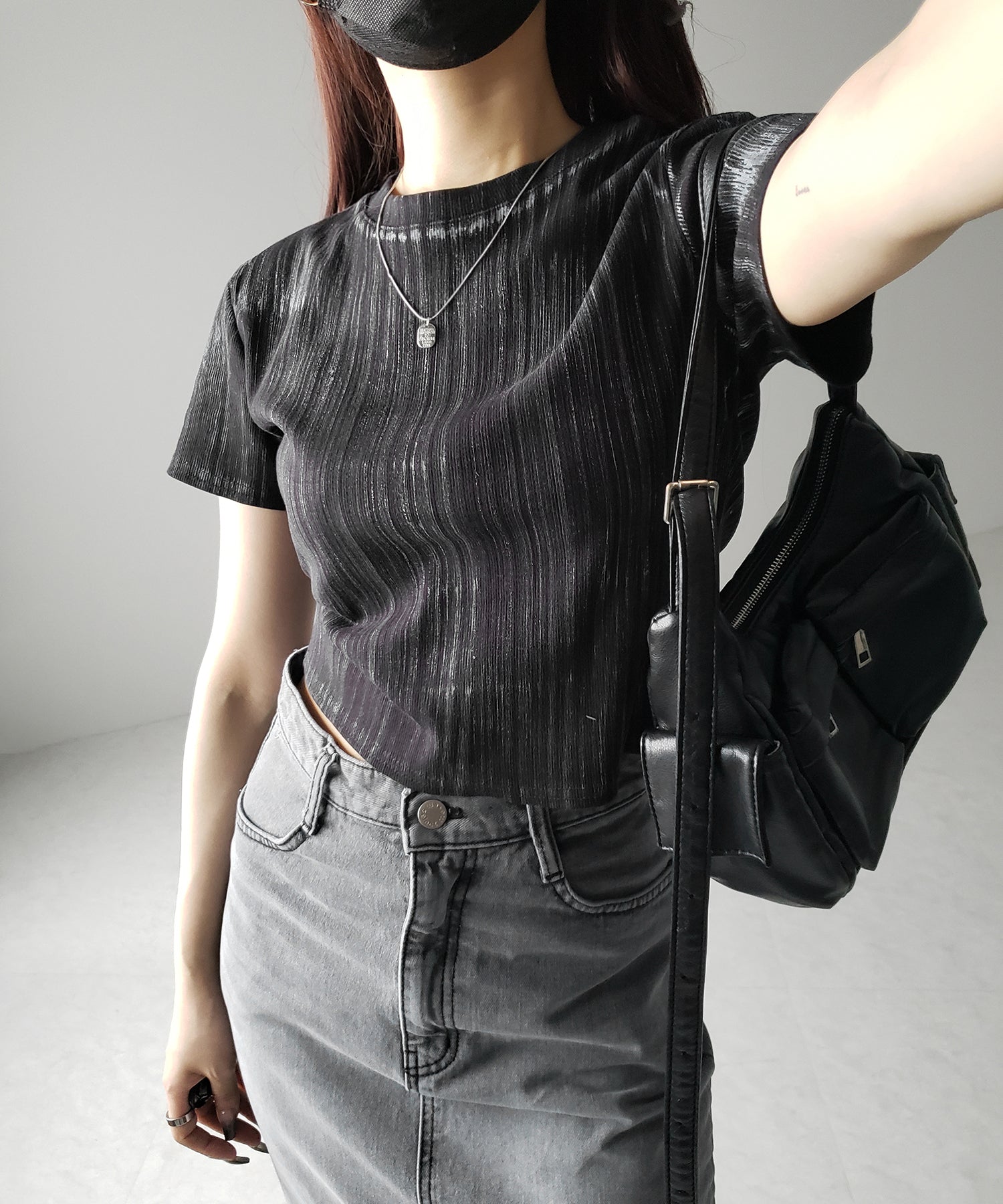 【 ３color 】ヴィンテージプリントクロップドリブＴシャツ ／ vintage print cropped lib Tee
