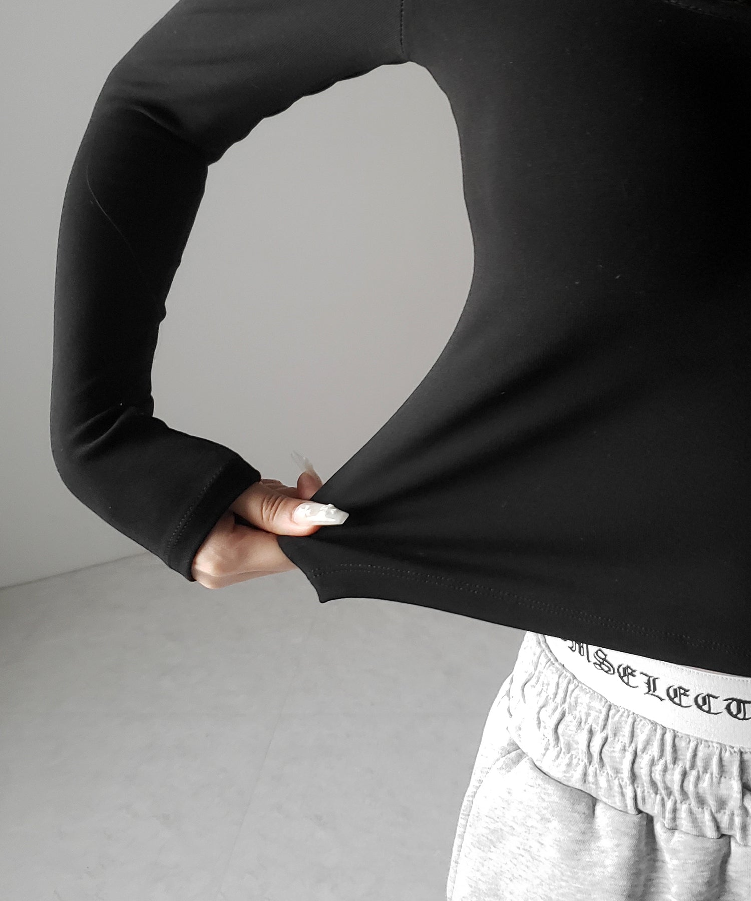 【 カップ付き 】裏起毛レースレイヤードぴちカットソートップス ／ urakimo square neck pichi cutsew tops