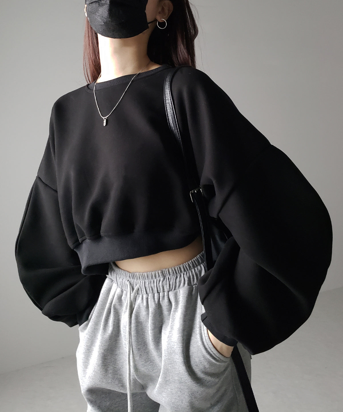 【 ３color 】ボリュームスリーブショート丈スウェット