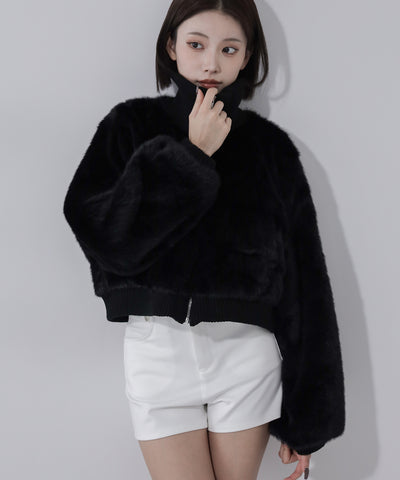スタンドネックリブフェイクファーショートブルゾン ／ standneck lib fakefur short blouson