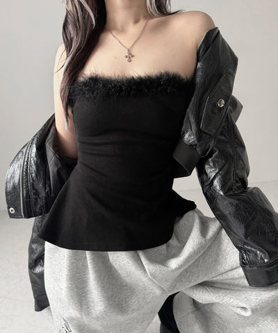 フェイクファーペプラムベアトップス / fake fur peplum bare tops