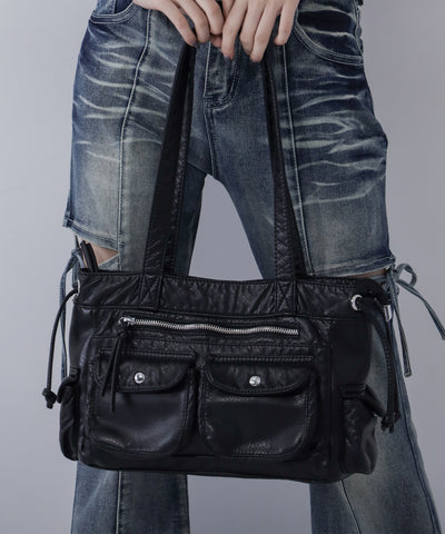 【 ３color 】アウトポケットジップアップエンボスヴィンテージハンドバッグ ／ out pocket zipup embossed vintage handbag