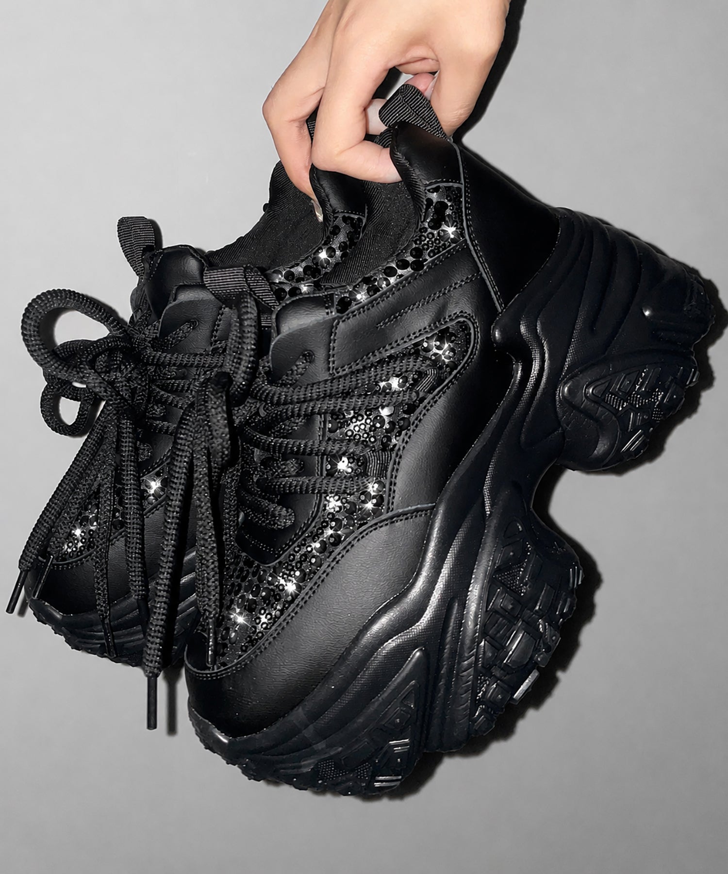 【 +10.5cm盛れ 】スパンコールレースアップ厚底スニーカー ／ +10.5cm spangle lace-up platform sneakers