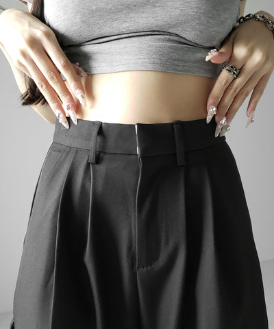 レースアップダブルタックワイドスラックス ／ laceup double tack wide slacks