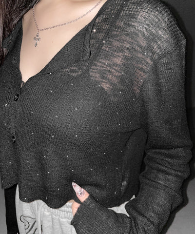 ラインストーンシアーニットカーディガン ／ Rhine stone sheer knit cardigan