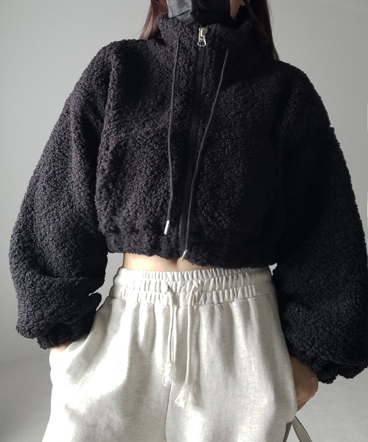 【 ２color 】ジップアップハイネックショートボアブルゾン