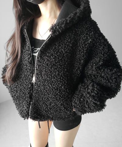 テディボアジップアップフーディクロップドコート ／ teddy boa zipup hoodie cropped cat