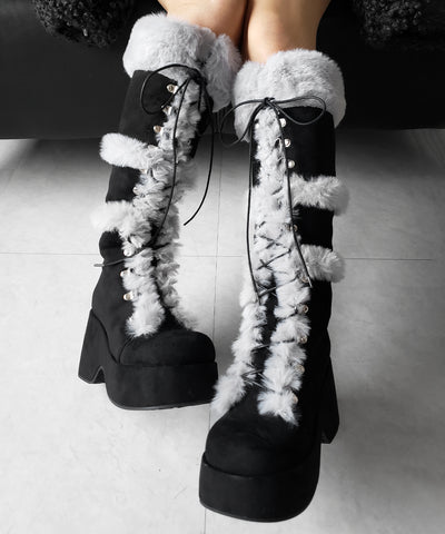 厚底レースアップムートンロングブーツ ／ platform laceup mouton long boots