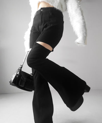 カットアウトヴィンテージストレッチフレアデニム ／ cutout vintage stretch flare denim
