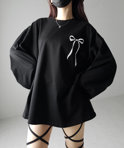 【 ３color 】リボンプリントバレエコアビッグＴシャツ ／ ribbon print ballet core big Tee